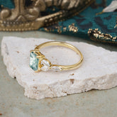 1 Carat Emerald Cut Moss Agate Ring Marquise Side Stone Engagement Ring